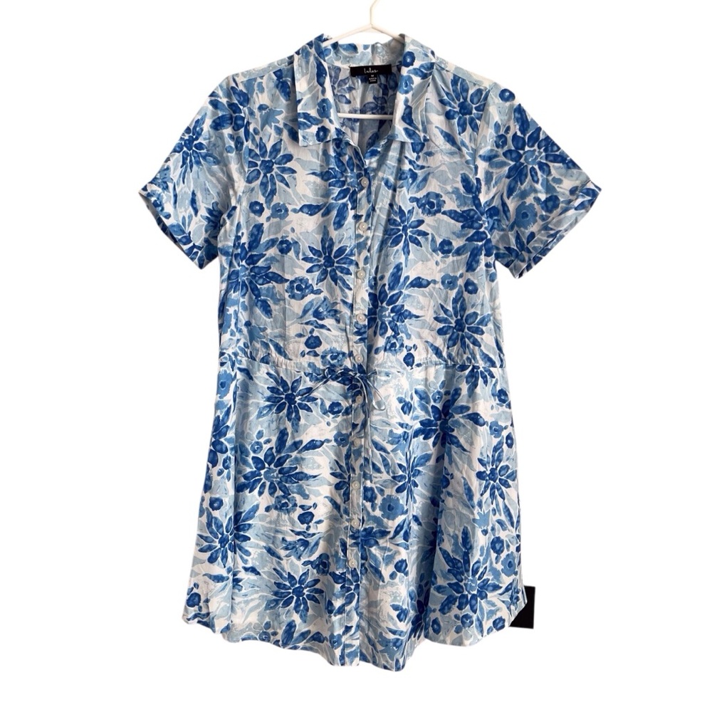 Lulu’s Sunny Charisma Shirt Dress Blue Floral Button Mini Tropical Preppy Medium - Picture 3 of 12